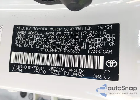 2024 Toyota Corolla Hybrid Le из США, поврежденный, VIN JTDBCMFE7R3060637